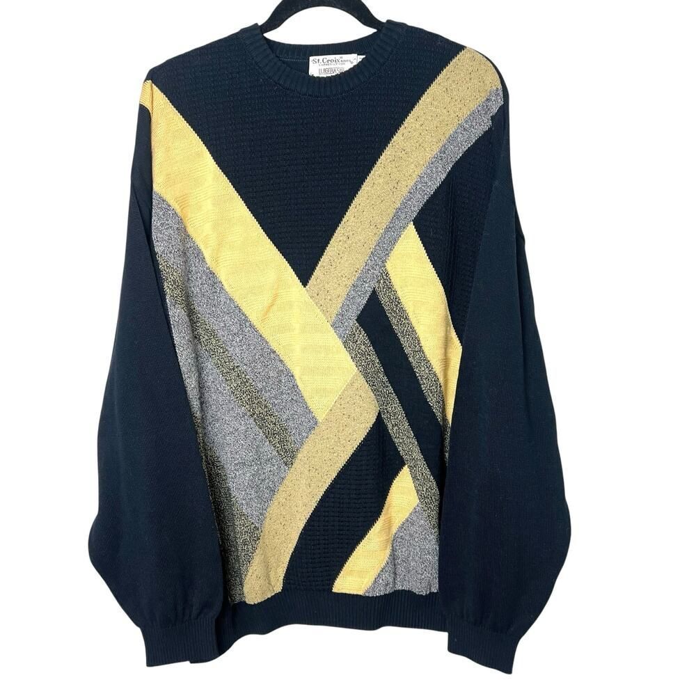 St. Croix Men's Abstract Coogi Style Geometric Grandpa Crew Neck Sweater Sz XXL